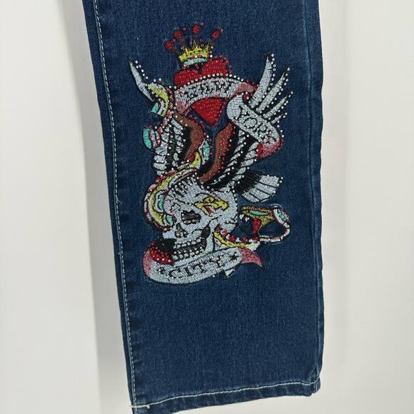 Ed Hardy Jeans Spellout Stretch Beaded Logo Straight Leg 30 Low Rise Y2k Vintage - Picture 4 of 10